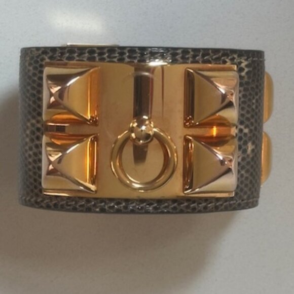 AUTHENTIC HERMES Collier De Chien Lizard / Rose Gold Cuff - Picture 3 of 11